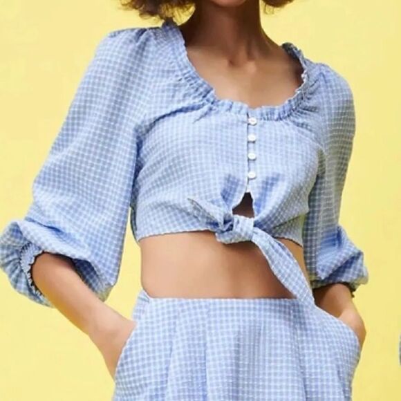 Zara Gingham Crop Top NWOT - Picture 3 of 6